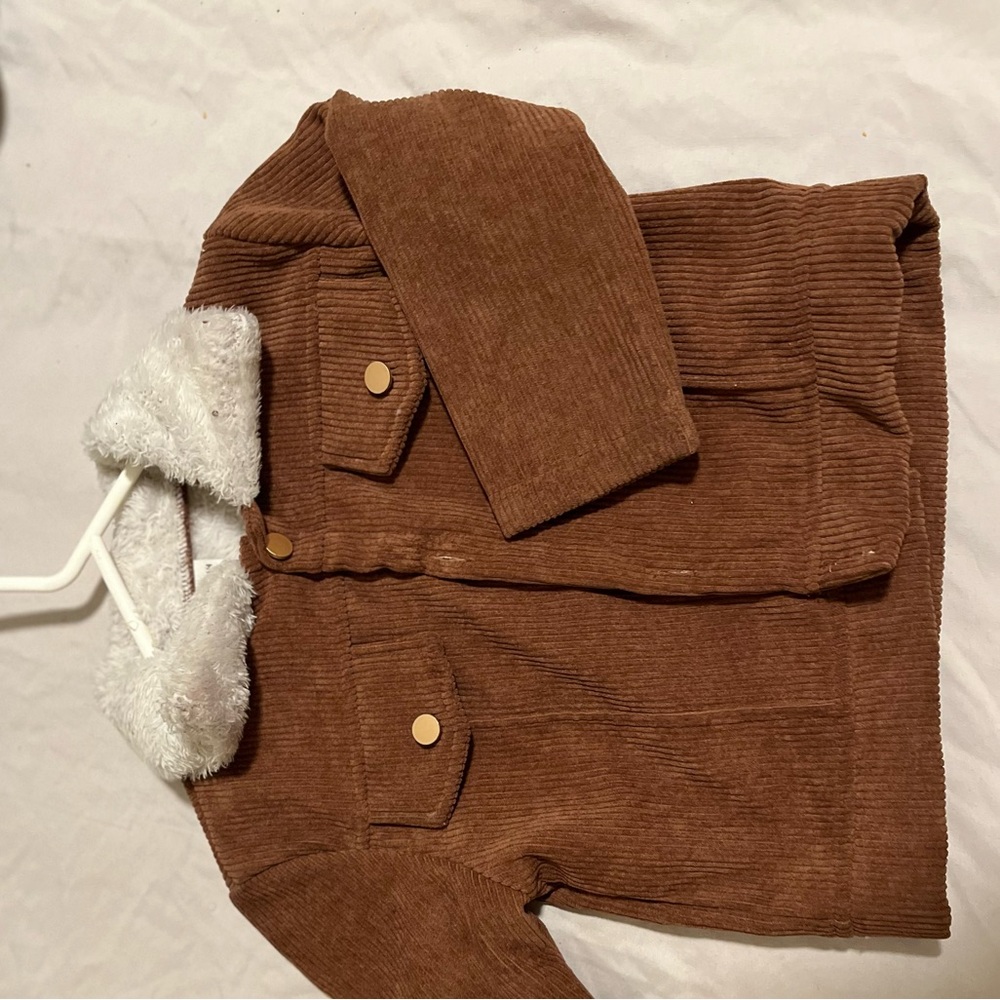 Brown Corduroy Kids Jacket with Faux Fur Collar